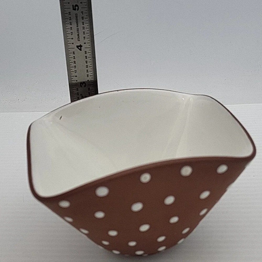 Mid Century Pottery BOWL NORWAY‎ Brown White Polka Dots